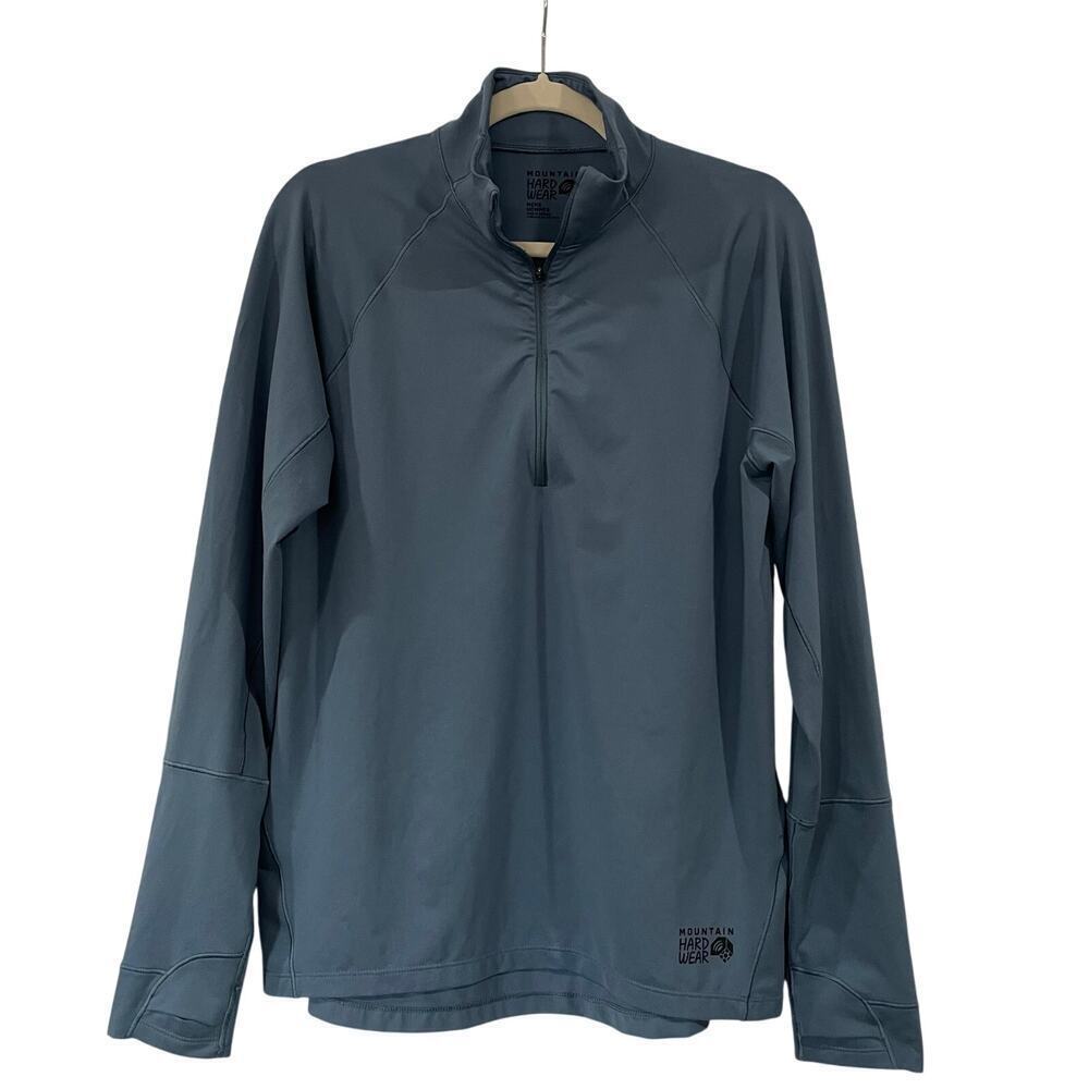 Mens Mountain Hardwear Blue Half Zip Long Sleeve Hiking Base Layer Shirt Size M